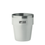 Stackable cup made of recycled stainless steel, 250ml white colour view with print area
