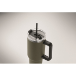Recycled stainless steel thermal cup with straw, 1.2L dark green colour fifth photographic view