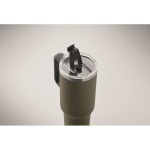 Recycled stainless steel thermal cup with straw, 1.2L dark green colour photographic view