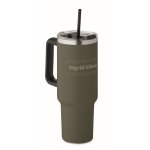 Recycled stainless steel thermal cup with straw, 1.2L dark green colour main view