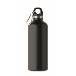 Leak-proof recycled stainless steel bottle with carabiner, 500 ml black colour