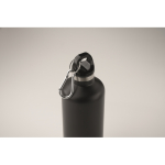 Leak-proof recycled stainless steel bottle with carabiner, 500 ml black colour third photographic view