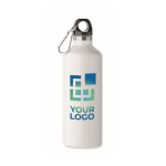 Leak-proof recycled stainless steel bottle with carabiner, 500 ml white colour view with print area