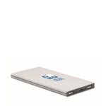 External aluminium battery charger, with colours, 8,000mAh matt silver colour view with print area