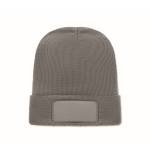 Unisex RPET polyester beanie with patch dark grey colour