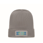 Unisex RPET polyester beanie with patch dark grey colour view with print area