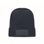 Unisex RPET polyester beanie with patch navy-blue colour