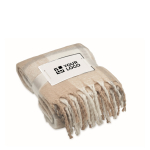 RPET polyester blanket with checked design and fringed edges beige colour view with print area