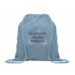 Recycled cotton and RPET drawstring backpack, 140 g/m² riviera blue colour main view