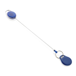 Recycled ABS and zinc keyring with cord and carabiner blue colour