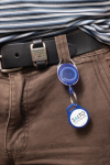 Recycled ABS and zinc keyring with cord and carabiner blue colour