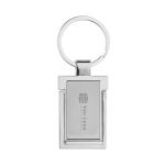 Metal rectangle keyring, phone stand function silver colour view with logo