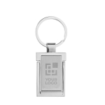 Metal rectangle keyring, phone stand function silver colour printing view