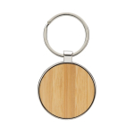Round bamboo and recycled zinc alloy keyring silver colour