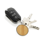 Round bamboo and recycled zinc alloy keyring silver colour