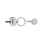 Recycled zinc keyring with radiator key and trolley token silver colour