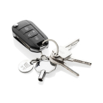 Recycled zinc keyring with radiator key and trolley token silver colour