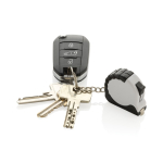 Recycled plastic and steel keyring with 1 m tape measure white colour