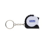 Recycled plastic and steel keyring with 1 m tape measure white colour