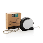 Recycled plastic and steel keyring with 1 m tape measure white colour