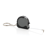 Recycled plastic and steel keyring with 1 m tape measure grey colour