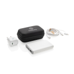 3-piece charging set in recycled plastic with power bank, 5,000 mAh black colour