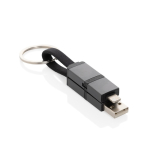 Fast-charging cable in recycled aluminium with 4-in-1 keyring grey colour