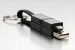 Fast-charging cable in recycled aluminium with 4-in-1 keyring grey colour