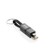 Fast-charging cable in recycled aluminium with 4-in-1 keyring grey colour