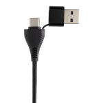 Recycled plastic and bamboo USB hub with 4 ports and dual cable black colour