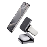 3-in-1 portable wireless charger in recycled aluminium grey colour