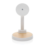 2-in-1 magnetic wireless charger in recycled plastic and bamboo white colour