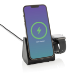 Recycled plastic wireless charger with 3-in-1 charging stand black colour