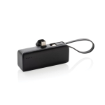 Portable power bank in recycled plastic with loop cable, 3,000 mAh black colour