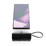 Portable power bank in recycled plastic with loop cable, 3,000 mAh black colour