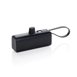 Portable power bank in recycled plastic with loop cable, 3,000 mAh black colour