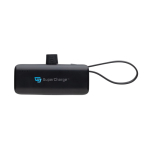 Portable power bank in recycled plastic with loop cable, 3,000 mAh black colour
