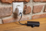 Portable power bank in recycled plastic with loop cable, 3,000 mAh black colour