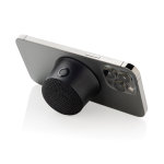 Magnetic speaker in recycled plastic that doubles as phone stand black colour