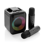 Recycled plastic karaoke set with two microphones and 5 W speaker black colour