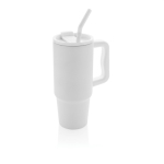 Recycled stainless steel thermal bottle with straw, 900 ml white colour