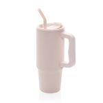 Recycled stainless steel thermal bottle with straw, 900 ml pink colour