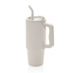 Recycled stainless steel thermal bottle with straw, 900 ml beige colour