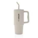 Recycled stainless steel thermal bottle with straw, 900 ml beige colour