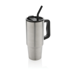 Recycled stainless steel thermal bottle with straw, 900 ml silver colour