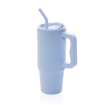 Recycled stainless steel thermal bottle with straw, 900 ml light blue colour