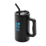 Elegant thermal mug in recycled stainless steel, 800 ml black colour printing view