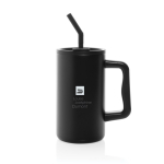 Elegant thermal mug in recycled stainless steel, 800 ml black colour view with logo