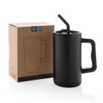 Elegant thermal mug in recycled stainless steel, 800 ml black colour view with box
