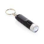 Recycled plastic keyring torch with 3 light modes black colour